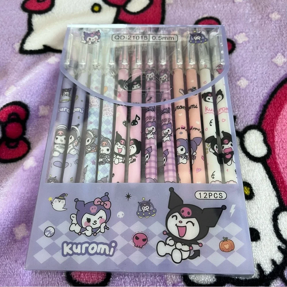 Set of 12 Kuromi Black Ink Pens in a Plastic Carrying Case